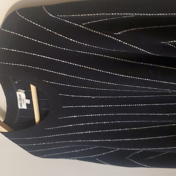 Opening Ceremony Black Silver Striped Long Sleeve Pull Over Wool Top L - Picture 4 of 10